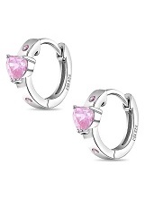superb silver pink cubic zirconia birthstone huggie baby earrings